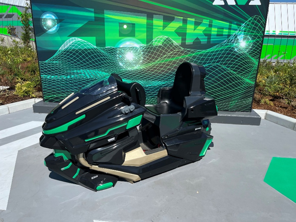 Roller coaster car for Zokkon. It is a futuristic motorcycle design with a seat and lap bar to keep you secure.