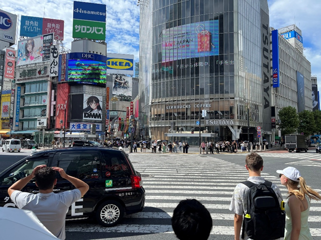 Shibuya Scramble from ground level. Waiting to cross.