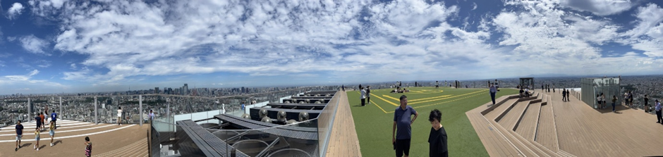 Panoramic view from the very top of the shibuya sky roof 47 floors up.